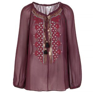 Altuzarra for Target Sheer Burgundy Peasant Top M